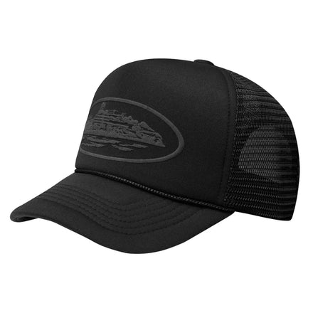 Corteiz Black On Black Alcatraz Trucker Hat