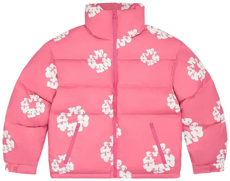 Denim Tears Pink Wreath Puffer Jacket - Hypepieces