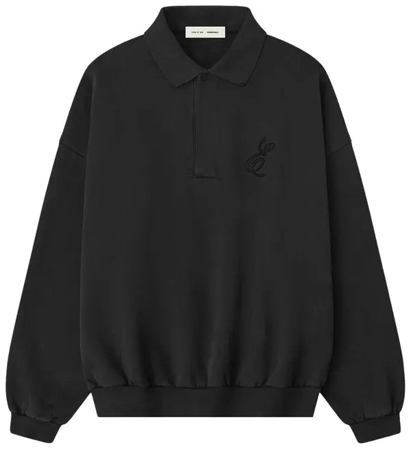 Fear of God Essentials Embroidered Classic Polo Sweatshirt 'Vintage Black'
