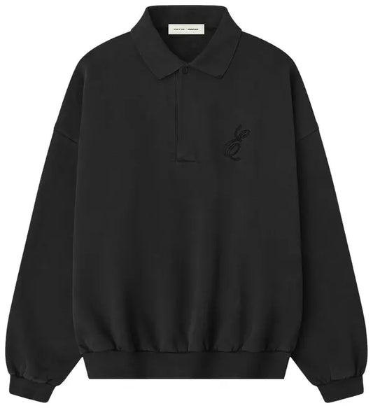 Fear of God Essentials Embroidered Classic Polo Sweatshirt 'Vintage Black' - Hypepieces