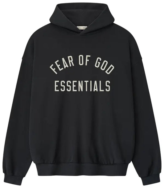 Fear of God Essentials Varsity 90s Fit Hoodie 'Vintage Black' - Hypepieces