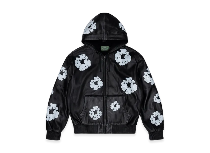 Denim Tears Leather Wreath Zip-up Hoodie Black