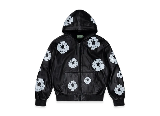Denim Tears Leather Wreath Zip-up Hoodie Black