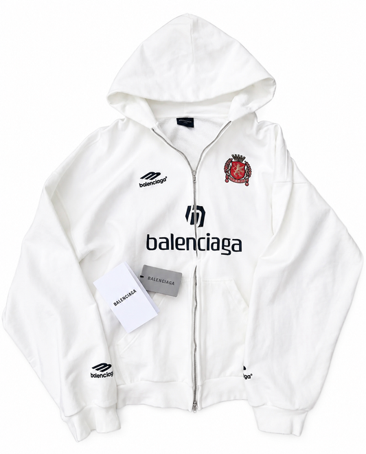 Balenciaga Paris Football Zip Up Hoodie 'White'