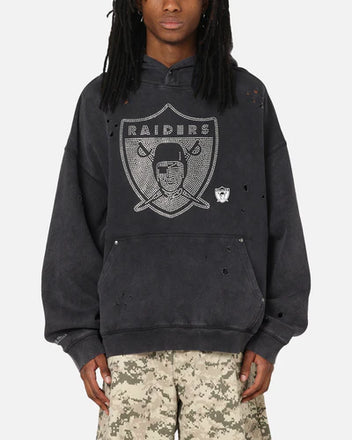 Las Vegas Raiders Distressed Rhinestone Hoodie - Hypepieces