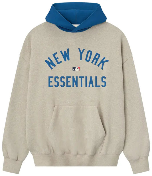 Fear of God Essentials Mets Sport Hoodie 'Heather Stone/Blue Sapphire' - Hypepieces