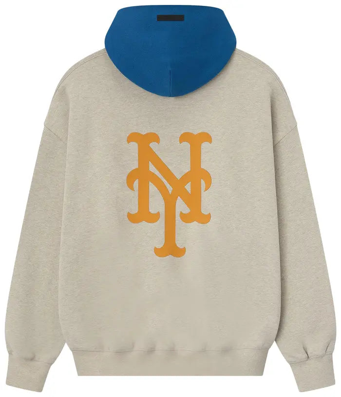 Fear of God Essentials Mets Sport Hoodie 'Heather Stone/Blue Sapphire' - Hypepieces